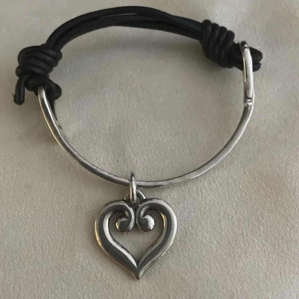 James Avery Retired Leather Bracelet with heart charm